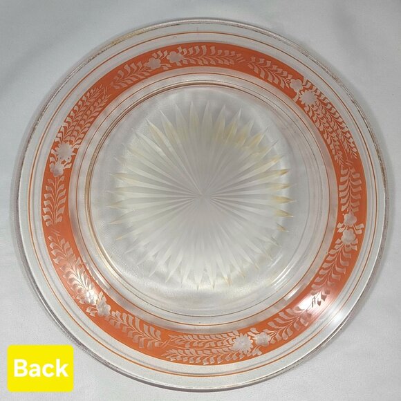 Unique Vintage Glass Plate w/ Orange Gold Floral Embossed Starburst MCM Design - Picture 4 of 9